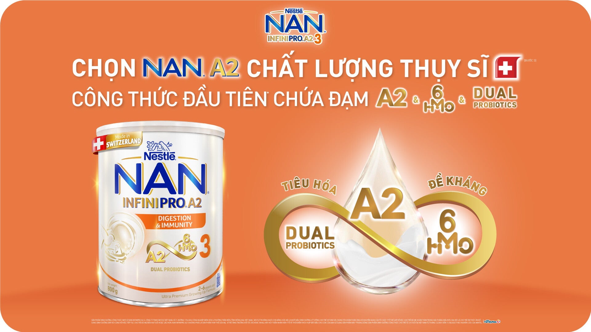NAN INFINIPRO A2 3 với đạm A2, 6HMO và Lợi khuẩn kép
